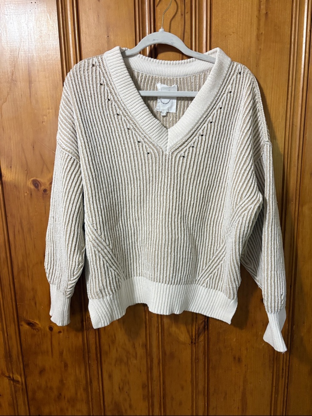 Aerie Cream Chunky Knit V-Neck Sweater | Ribbed | Size XS